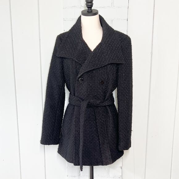 Vintage Calvin Klein Wool Double Breasted Tweed Textured Trench Pea Coat 12 - Picture 2 of 10